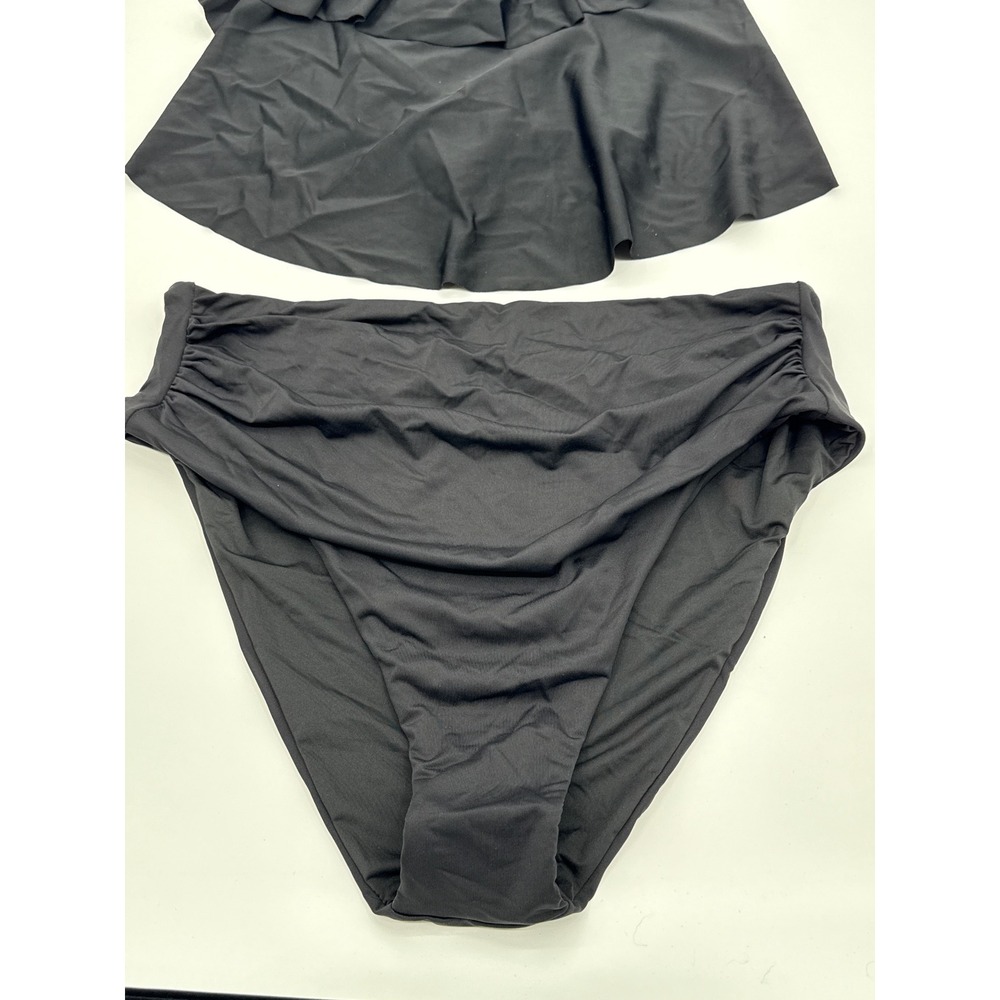 ENVYA Women Black Ruffle Tankini Set High Waist Two Piece Swimsuit 2X NEW - Picture 2 of 9